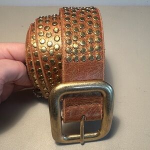 Studded Leather Belt with Gold Buckle
